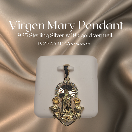 0.25 CTW Iced-Out Moissanite Virgen Mary Pendant in 18k Gold Vermeil