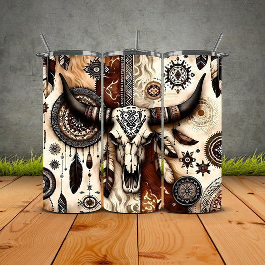 Western Boho Bull Skull Tumbler