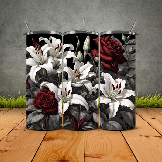 White Lily Red Rose Flowers Tumbler