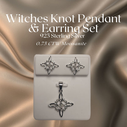 0.75 CTW Iced-Out Moissanite Witches Knot Pendant & Earrings Set in 925 Sterling Silver