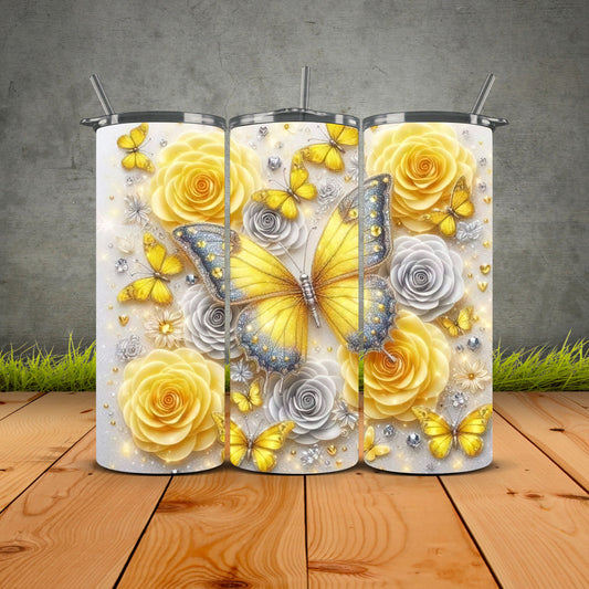 Yellow Butterfly Roses Tumbler