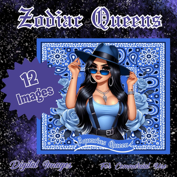 Zodiac Queen Chicana Style digital images (12 images)