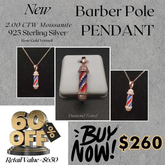 2.00 CTW Moissanite Barber Pole Pendant – 925 Sterling Silver with Rose Gold Vermeil