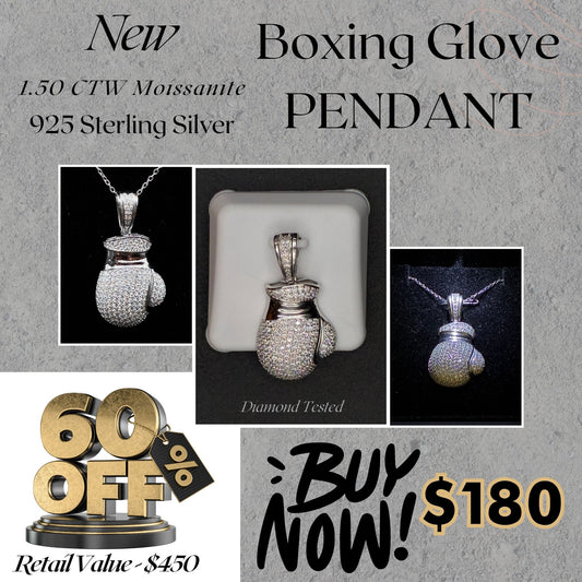 1.50 CTW Moissanite Boxing Glove Pendant – 925 Sterling Silver Iced-Out | Sports Gift for Him
