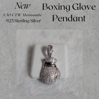 1.50 CTW Moissanite Boxing Glove Pendant 925 Sterling Silver Necklace Men’s Jewelry