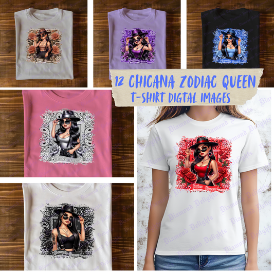 Chicana Zodiac T-Shirt Digital Images – Latina Astrology Tee Designs – Chicana Star Sign Shirt Graphics