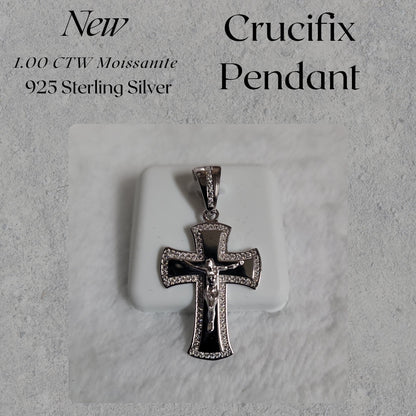 1.00 CTW Moissanite Crucifix Pendant 925 Sterling Silver Cross Pendant