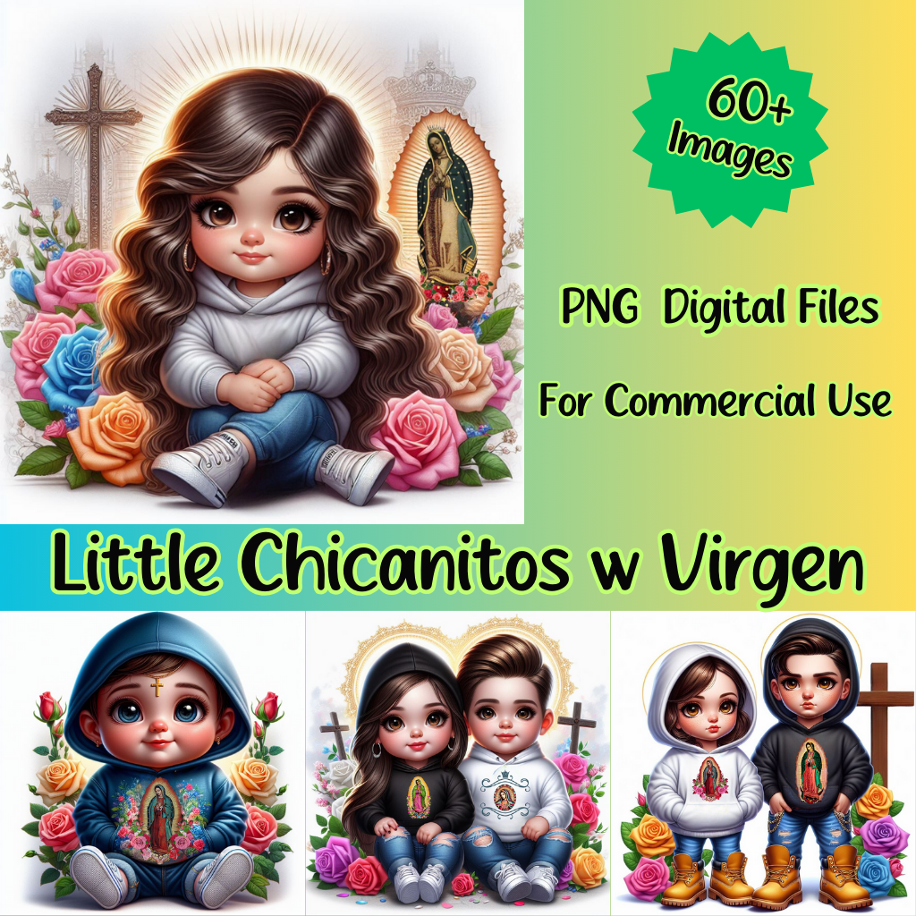 60+ Little Chicanitos w Virgen Digital Images