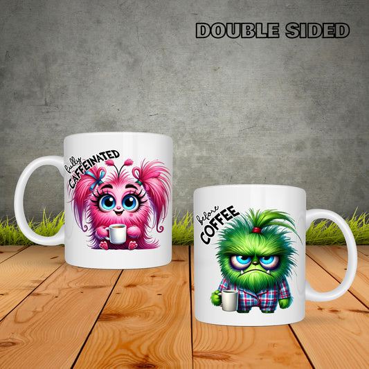 Furry Monster Before And After Coffee - Coffee Mug