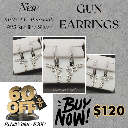 1.00 CTW Moissanite Gun Earrings – 925 Sterling Silver Statement Studs
