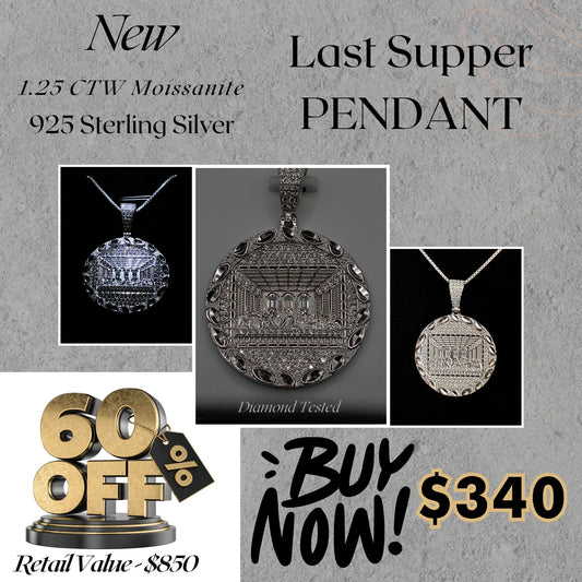 1.25 CTW Moissanite Last Supper Pendant – 925 Sterling Silver Unisex Design – Great for Men or Women of Faith