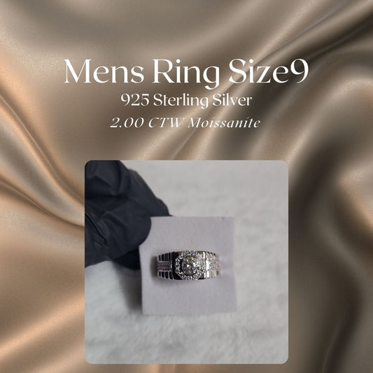 2.00 CTW Iced-Out Moissanite Men's Size 9 Ring in 925 Sterling Silver