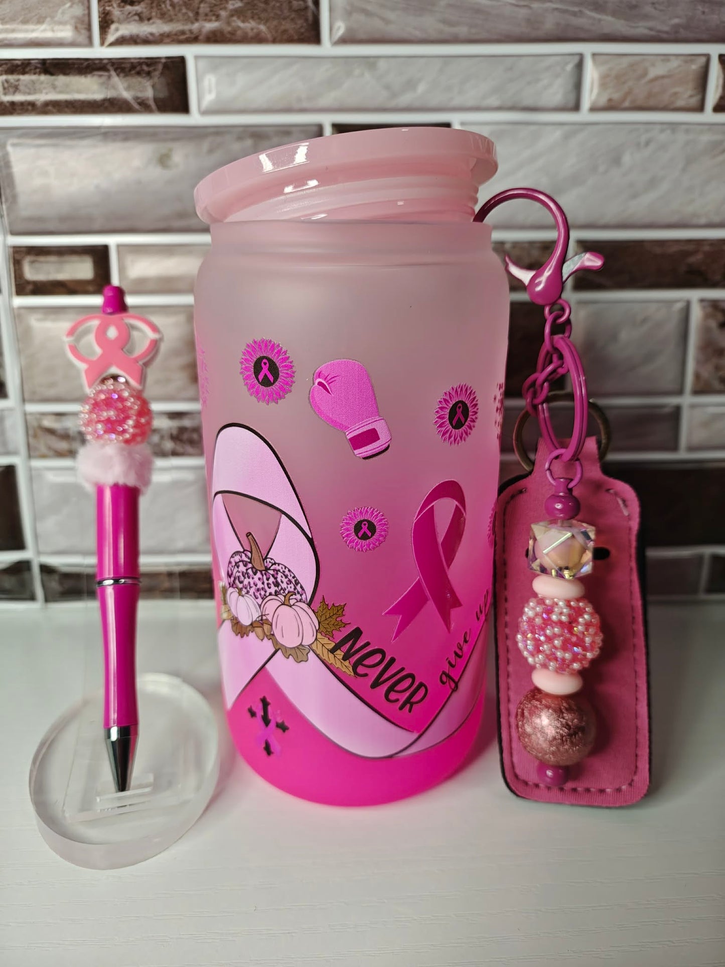 16oz Libby Never Give Up Cancer Set