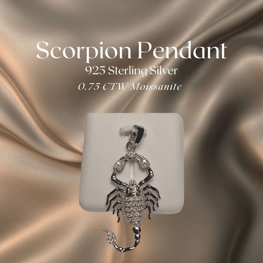 0.75 CTW Iced-Out Moissanite Scorpion Pendant in 925 Sterling Silver