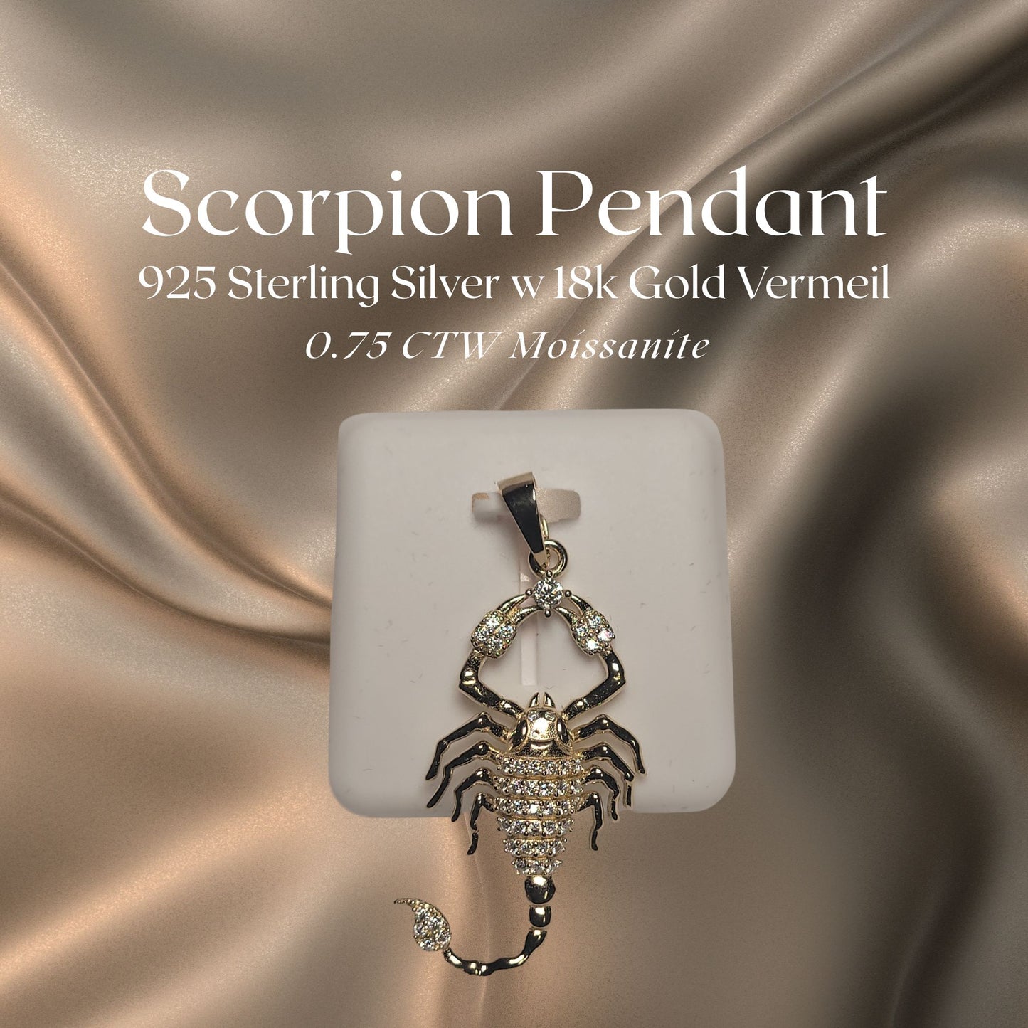 0.75 CTW Iced-Out Moissanite Scorpion Pendant in 18k Gold Vermeil