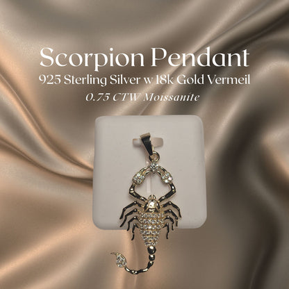 0.75 CTW Iced-Out Moissanite Scorpion Pendant in 18k Gold Vermeil