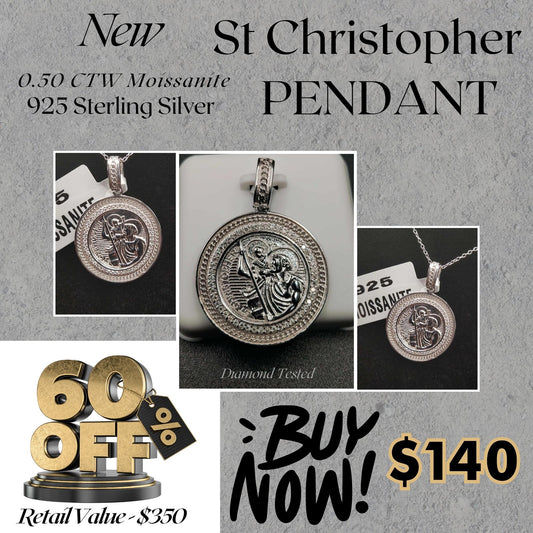 0.50 CTW Moissanite St. Christopher Pendant – 925 Sterling Silver Travelers Protection