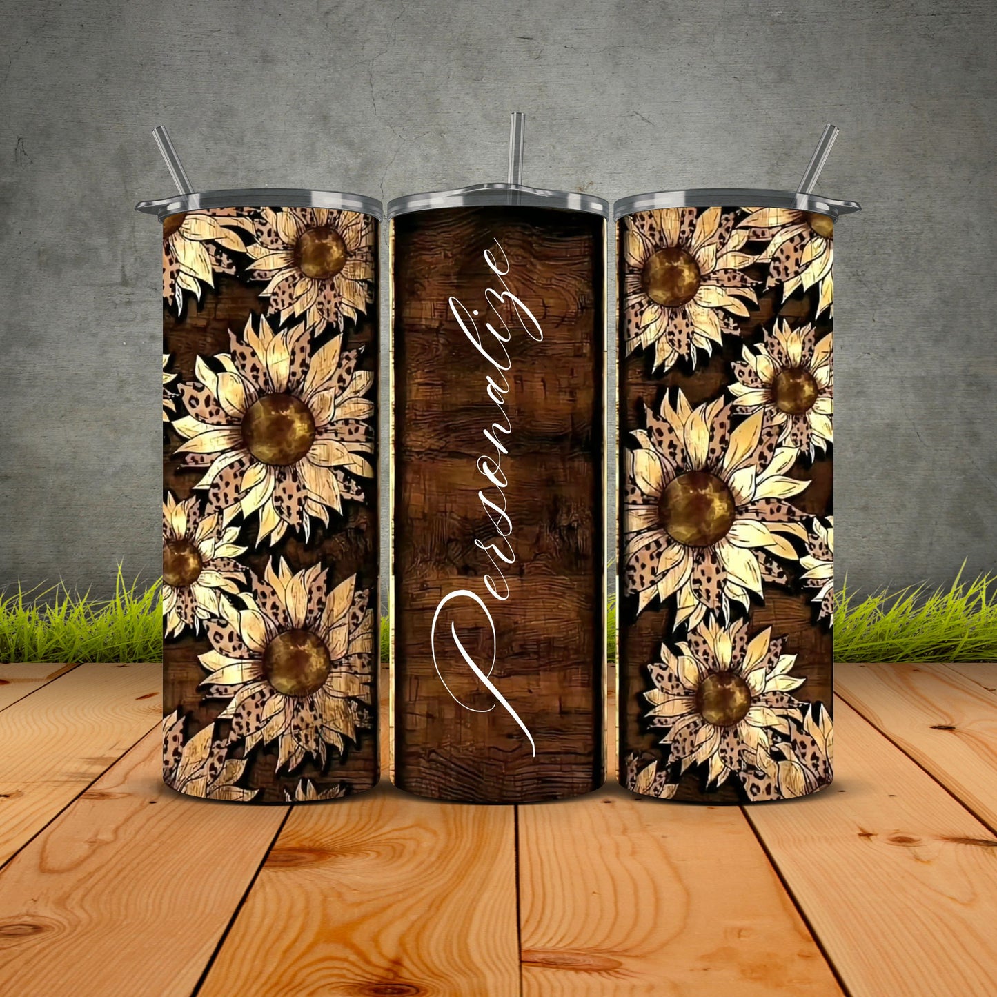 Wooden Sunflower Personalized Tumbler